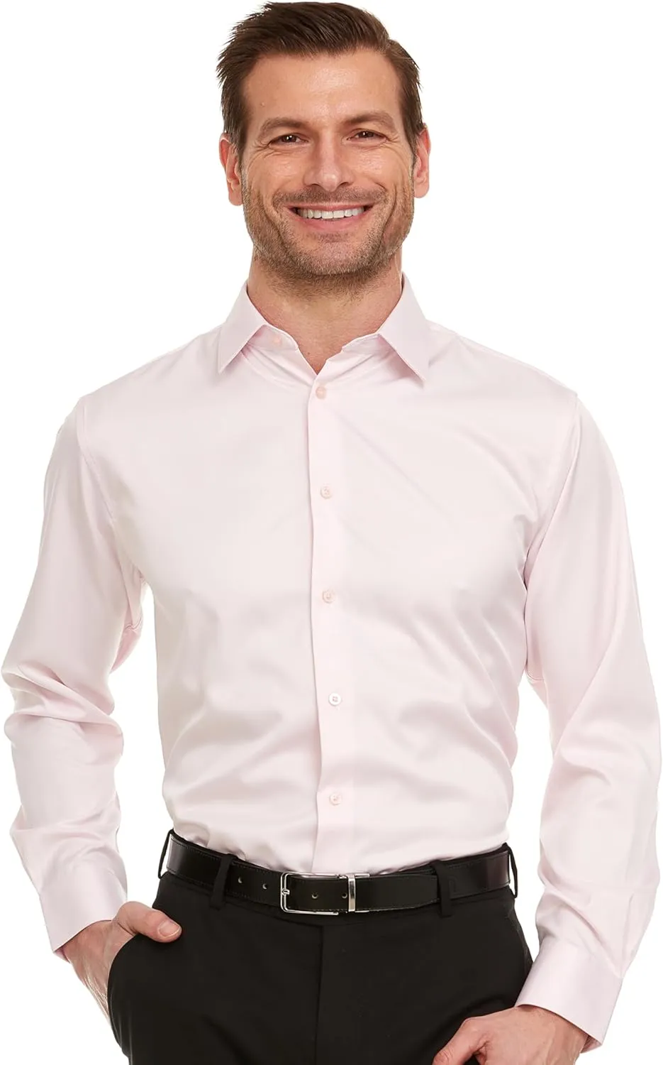 Geoffrey Beene Mens Classic Fit Sateen Stretch Button Down Dress Shirt Formal Wrinkle Resistant