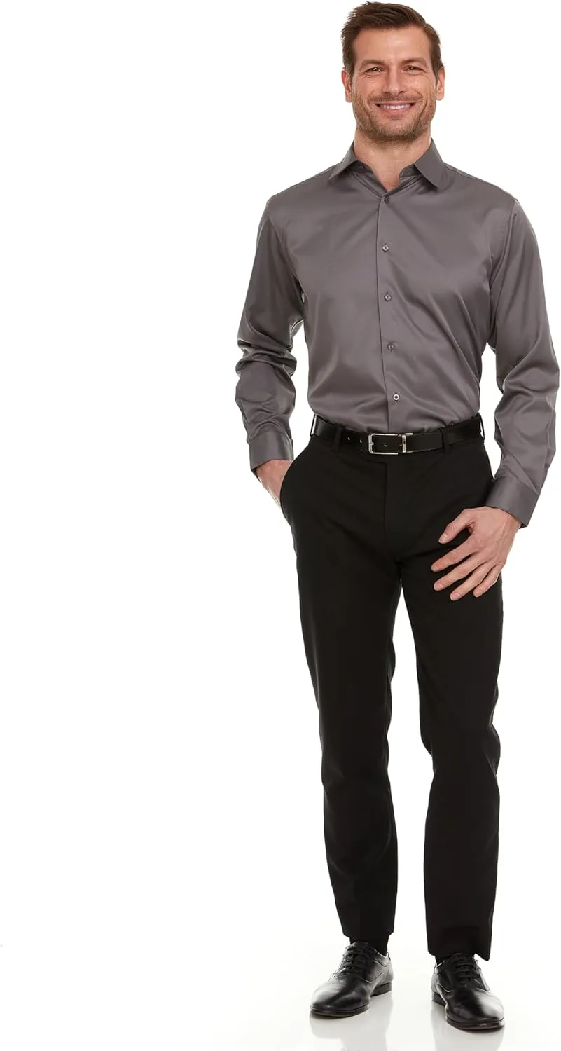 Geoffrey Beene Mens Classic Fit Sateen Stretch Button Down Dress Shirt Formal Wrinkle Resistant