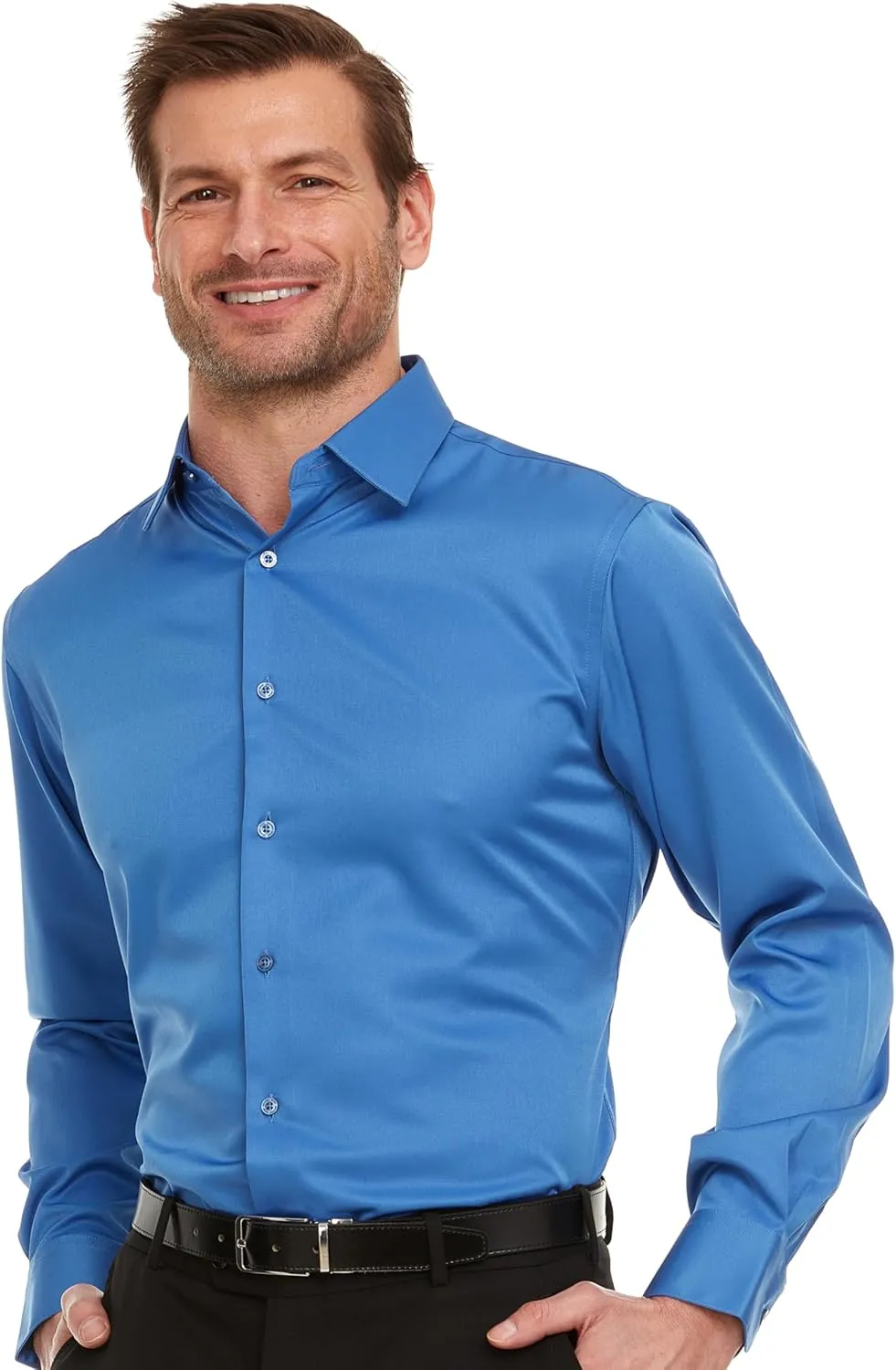Geoffrey Beene Mens Classic Fit Sateen Stretch Button Down Dress Shirt Formal Wrinkle Resistant