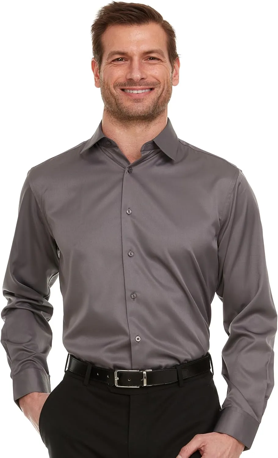 Geoffrey Beene Mens Classic Fit Sateen Stretch Button Down Dress Shirt Formal Wrinkle Resistant