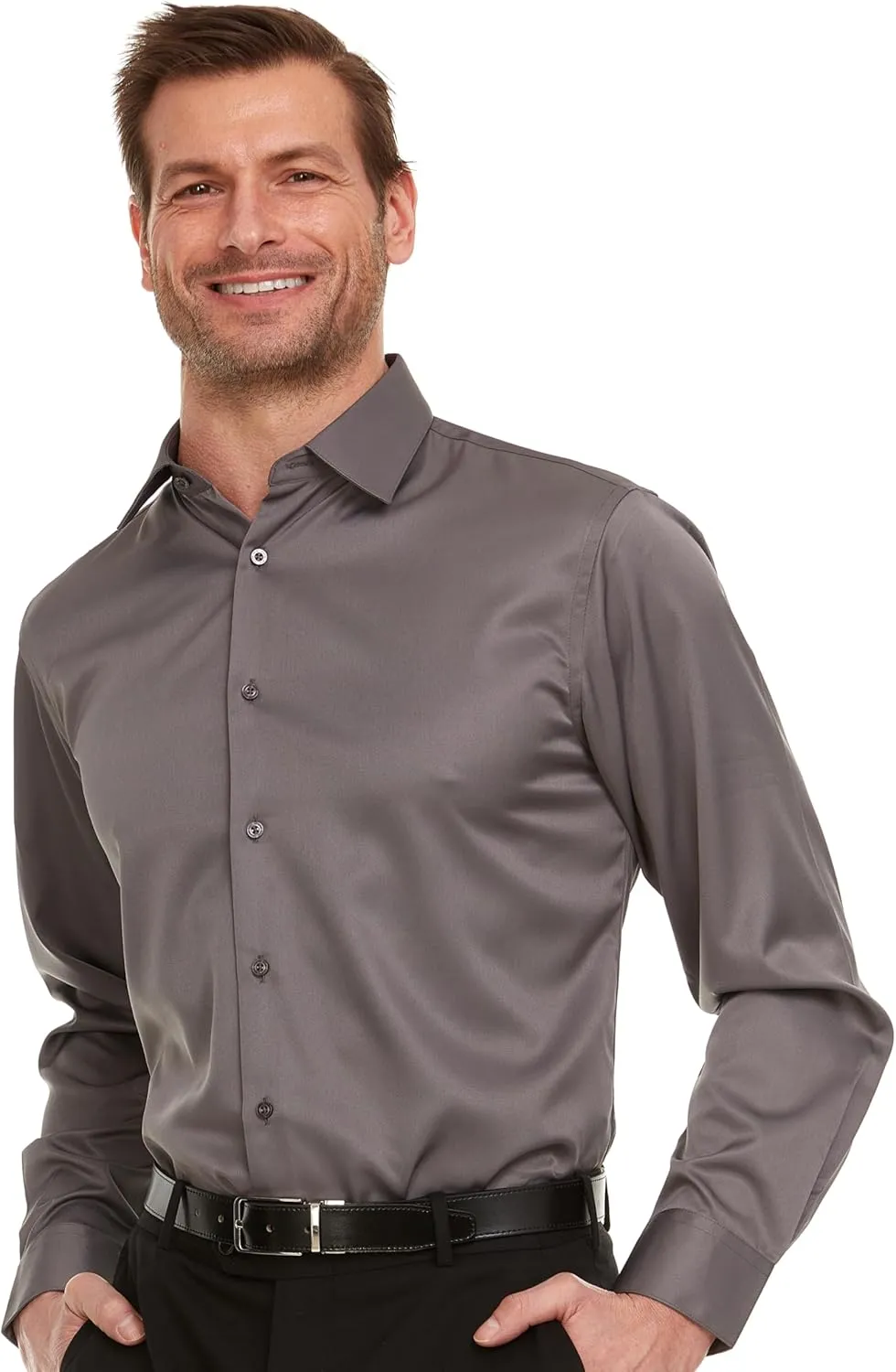 Geoffrey Beene Mens Classic Fit Sateen Stretch Button Down Dress Shirt Formal Wrinkle Resistant