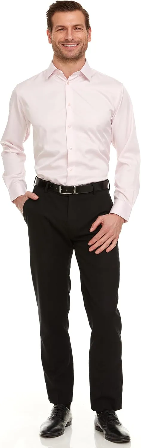 Geoffrey Beene Mens Classic Fit Sateen Stretch Button Down Dress Shirt Formal Wrinkle Resistant