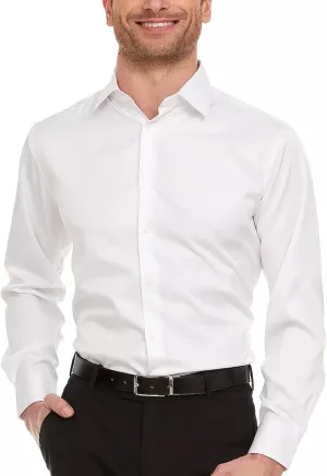 Geoffrey Beene Mens Classic Fit Sateen Stretch Button Down Dress Shirt Formal Wrinkle Resistant