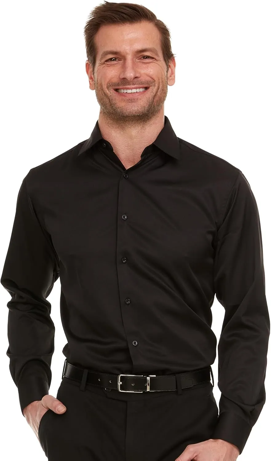 Geoffrey Beene Mens Classic Fit Sateen Stretch Button Down Dress Shirt Formal Wrinkle Resistant