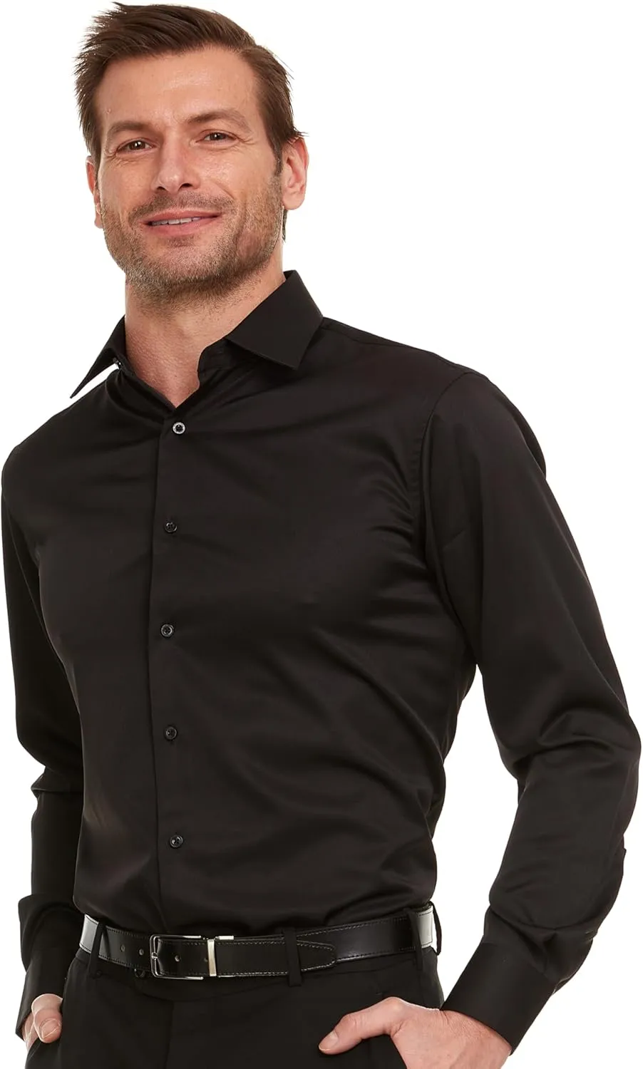 Geoffrey Beene Mens Slim Fit Sateen Stretch Button Down Dress Shirt Formal Wrinkle Resistant