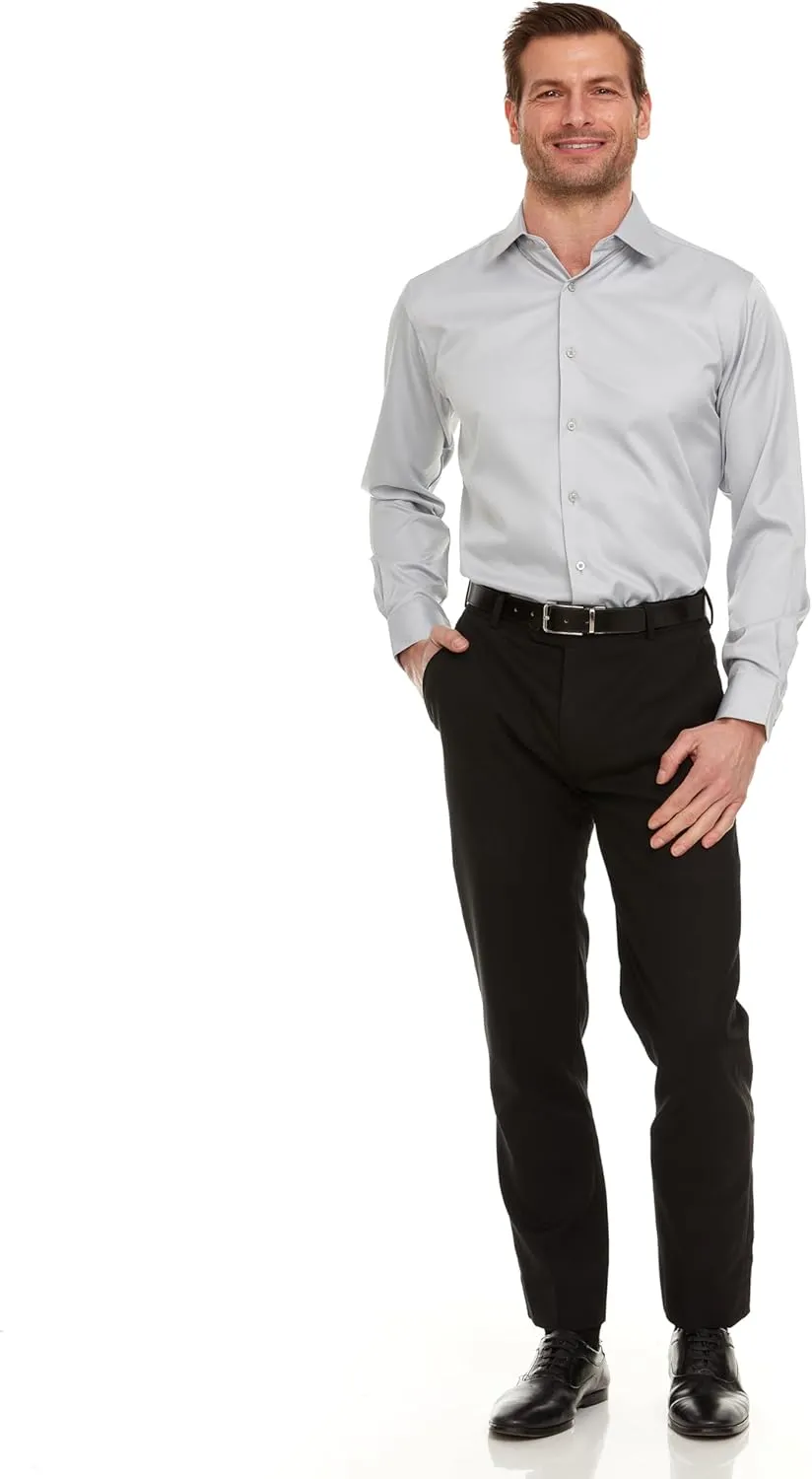 Geoffrey Beene Mens Slim Fit Sateen Stretch Button Down Dress Shirt Formal Wrinkle Resistant