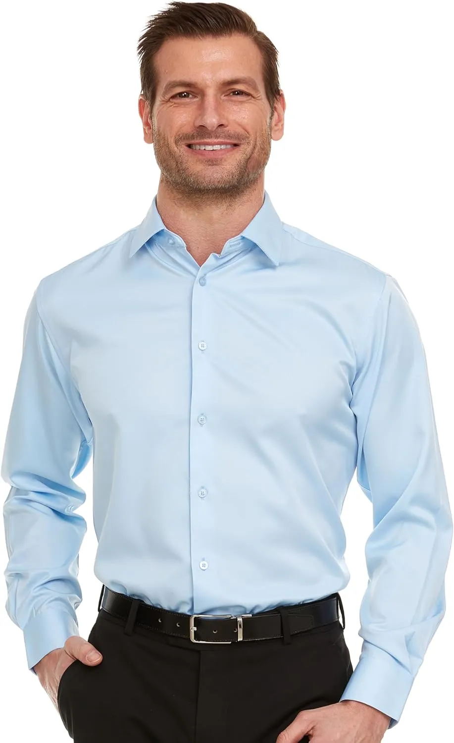 Geoffrey Beene Mens Slim Fit Sateen Stretch Button Down Dress Shirt Formal Wrinkle Resistant