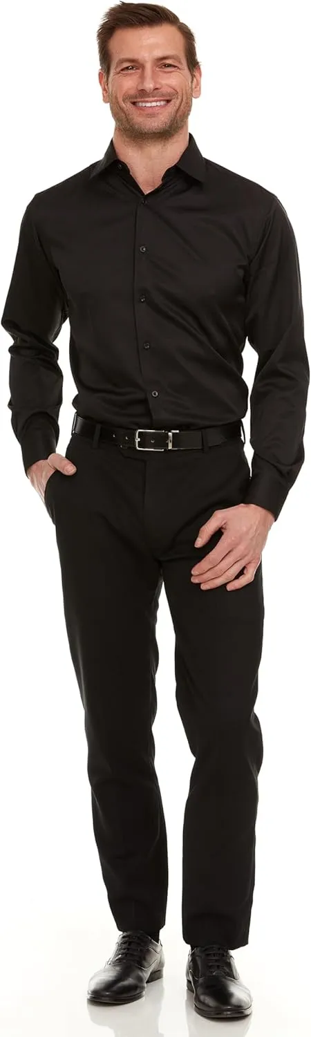 Geoffrey Beene Mens Slim Fit Sateen Stretch Button Down Dress Shirt Formal Wrinkle Resistant