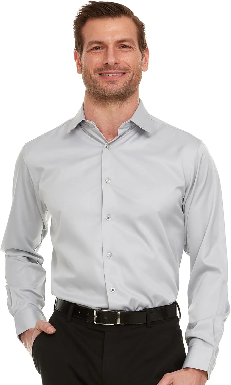 Geoffrey Beene Mens Slim Fit Sateen Stretch Button Down Dress Shirt Formal Wrinkle Resistant