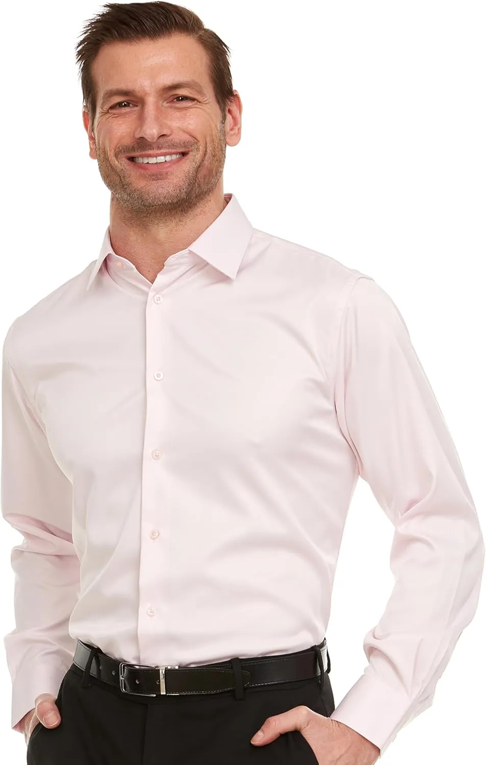 Geoffrey Beene Mens Slim Fit Sateen Stretch Button Down Dress Shirt Formal Wrinkle Resistant