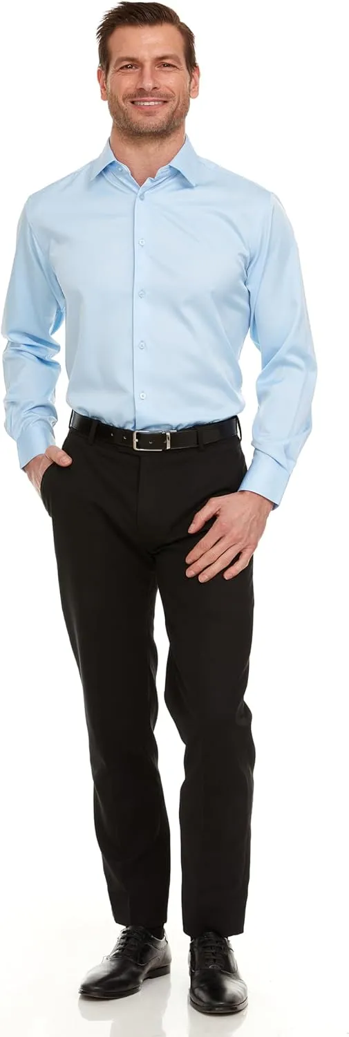 Geoffrey Beene Mens Slim Fit Sateen Stretch Button Down Dress Shirt Formal Wrinkle Resistant