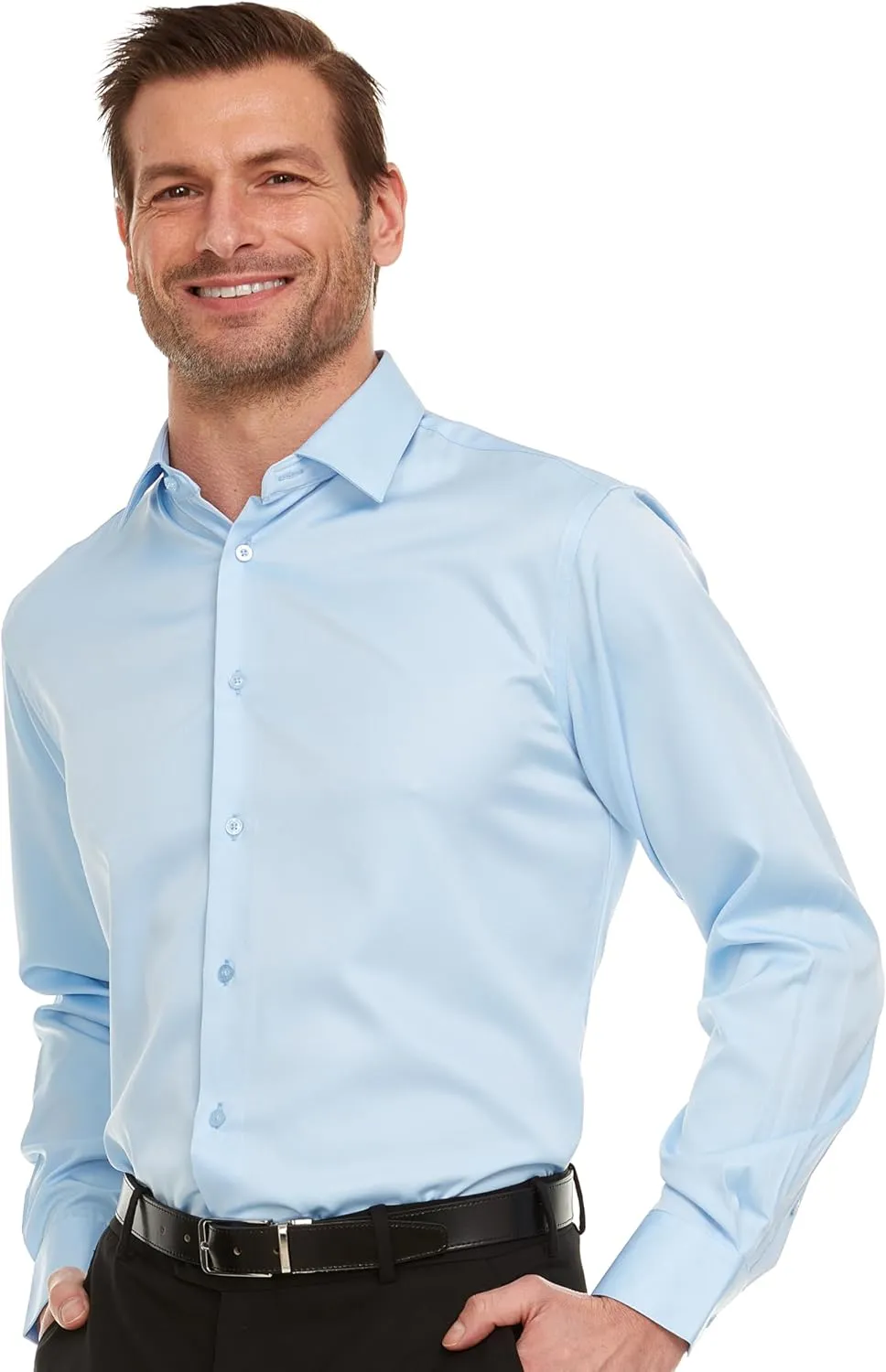 Geoffrey Beene Mens Slim Fit Sateen Stretch Button Down Dress Shirt Formal Wrinkle Resistant