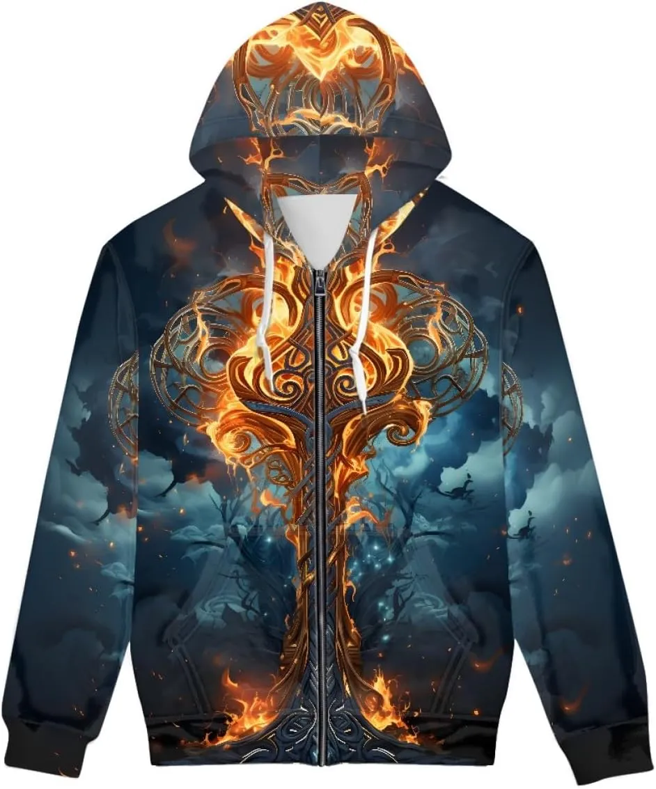 GLUDEAR Men's 3D Printed Cool Wolf Hoodie Novelty Full Zip Sweatshirt Pullover Hoodies XS-5XL
