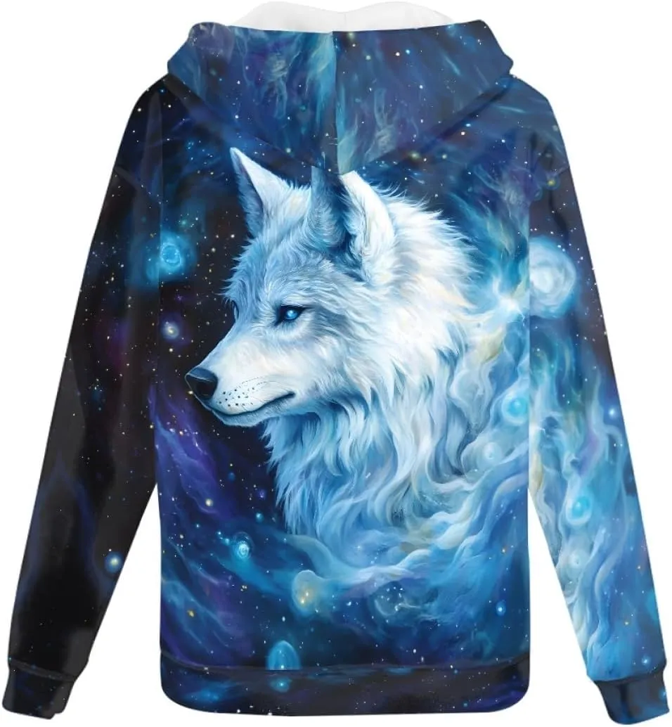 GLUDEAR Men's 3D Printed Cool Wolf Hoodie Novelty Full Zip Sweatshirt Pullover Hoodies XS-5XL