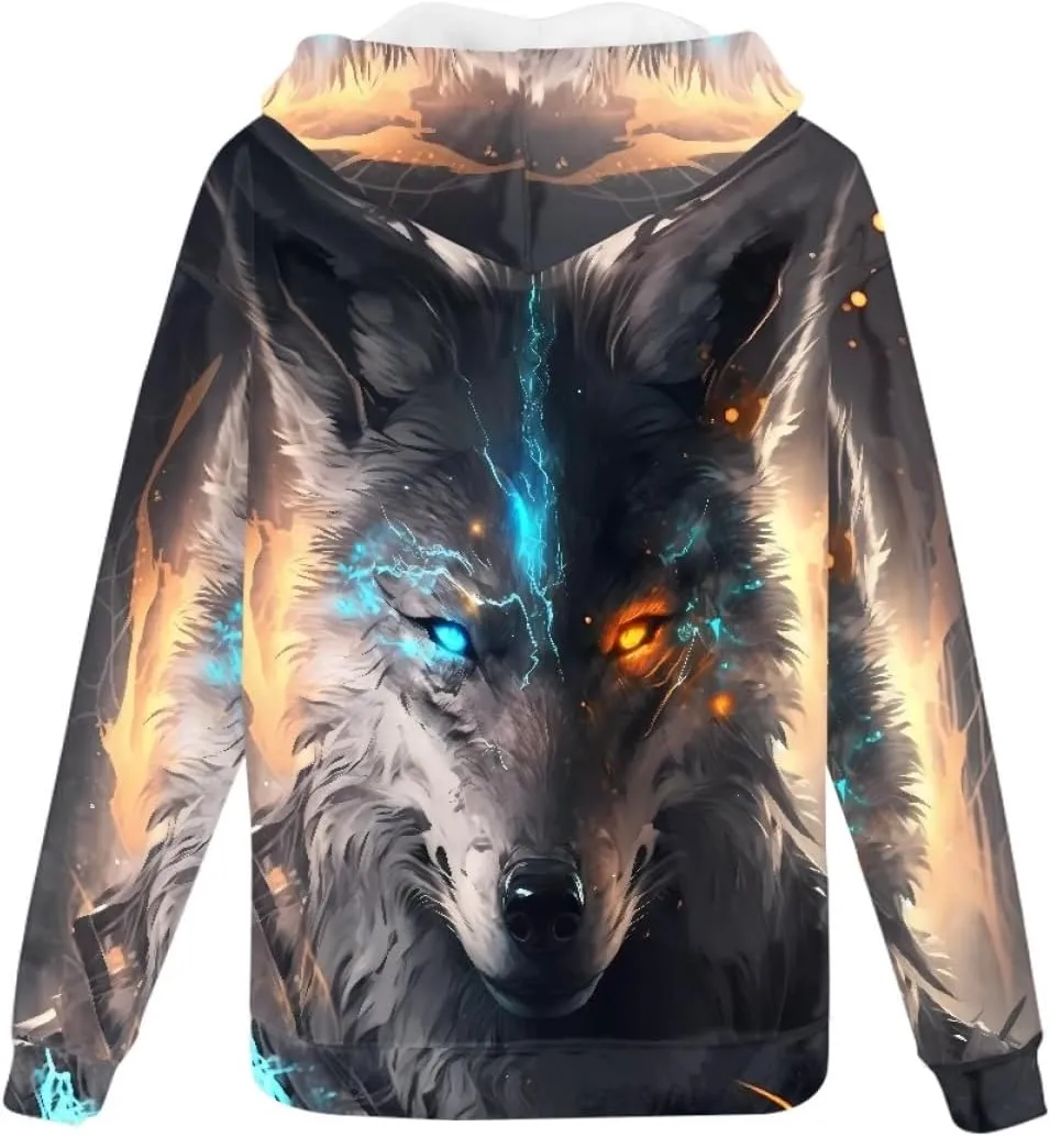 GLUDEAR Men's 3D Printed Cool Wolf Hoodie Novelty Full Zip Sweatshirt Pullover Hoodies XS-5XL