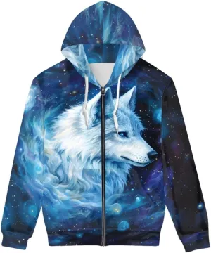 GLUDEAR Men's 3D Printed Cool Wolf Hoodie Novelty Full Zip Sweatshirt Pullover Hoodies XS-5XL