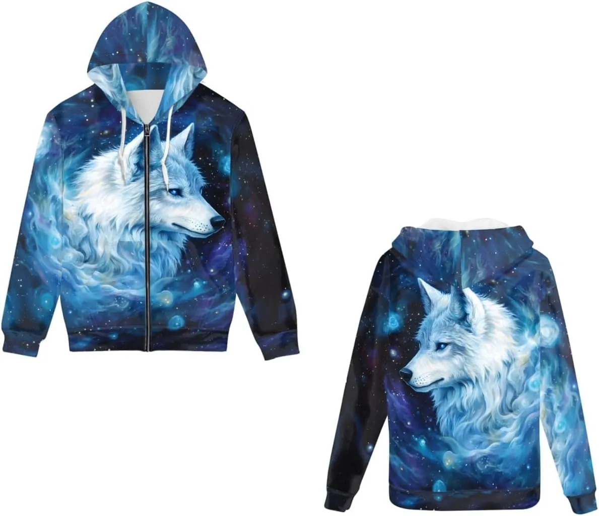 GLUDEAR Men's 3D Printed Cool Wolf Hoodie Novelty Full Zip Sweatshirt Pullover Hoodies XS-5XL