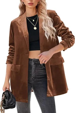 GRAPENT Velvet Blazers Jackets for Women Business Casual Oversized Long Suit Jacket Dressy Cardigan Blazer Work Office