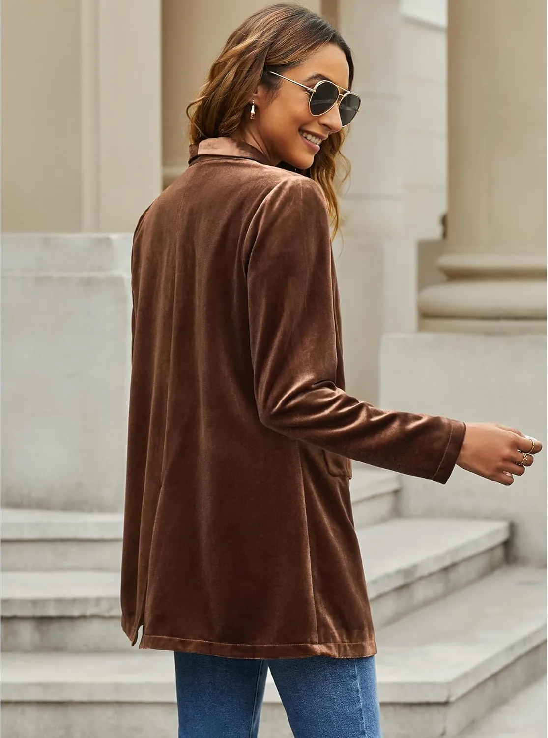GRAPENT Velvet Blazers Jackets for Women Business Casual Oversized Long Suit Jacket Dressy Cardigan Blazer Work Office