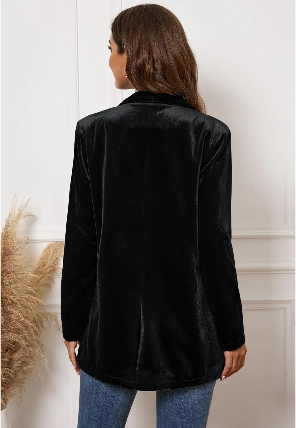 GRAPENT Velvet Blazers Jackets for Women Business Casual Oversized Long Suit Jacket Dressy Cardigan Blazer Work Office