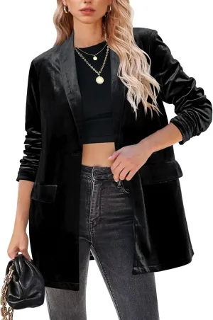 GRAPENT Velvet Blazers Jackets for Women Business Casual Oversized Long Suit Jacket Dressy Cardigan Blazer Work Office