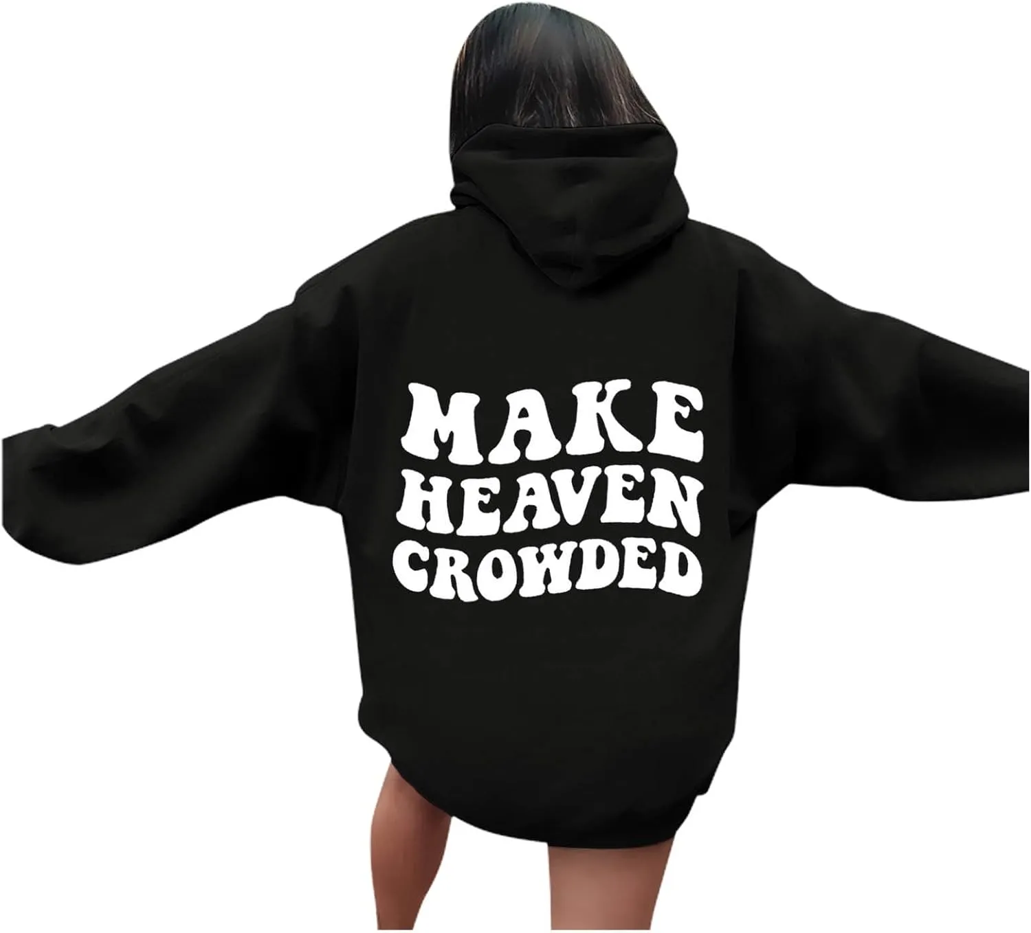 Graphic Hoodies Trendy Make Heaven Crowded Letter Printed Drawstring Long Sleeve Sweatshirt Fleece Hooded Sweatshirt Pullover