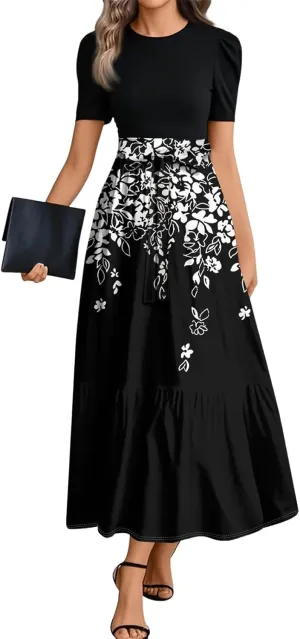 Guest Wedding Dresses for Women 2025 Summer Short Sleeve Floral Long Dress Elegant Party Cocktail A Line Flowy Maxi Dress