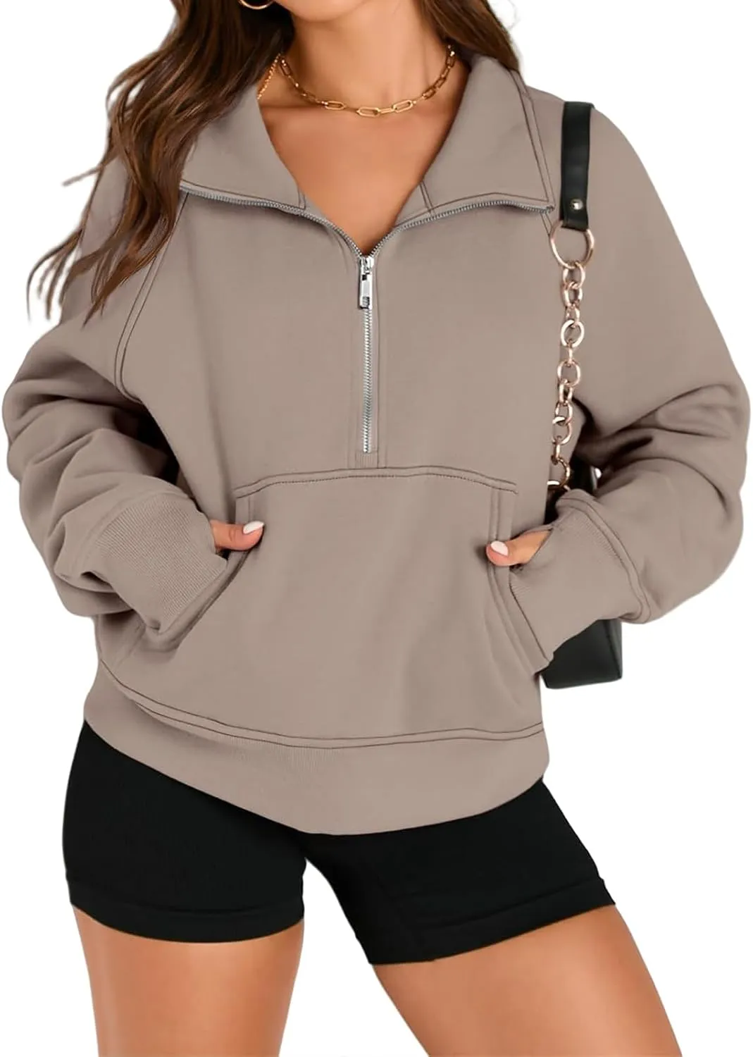 Half Zip Sweatshirt Women Cropped Fleece Pullover Tops Casual Long Sleeve Sweatshirts 2024 Fall Fashion