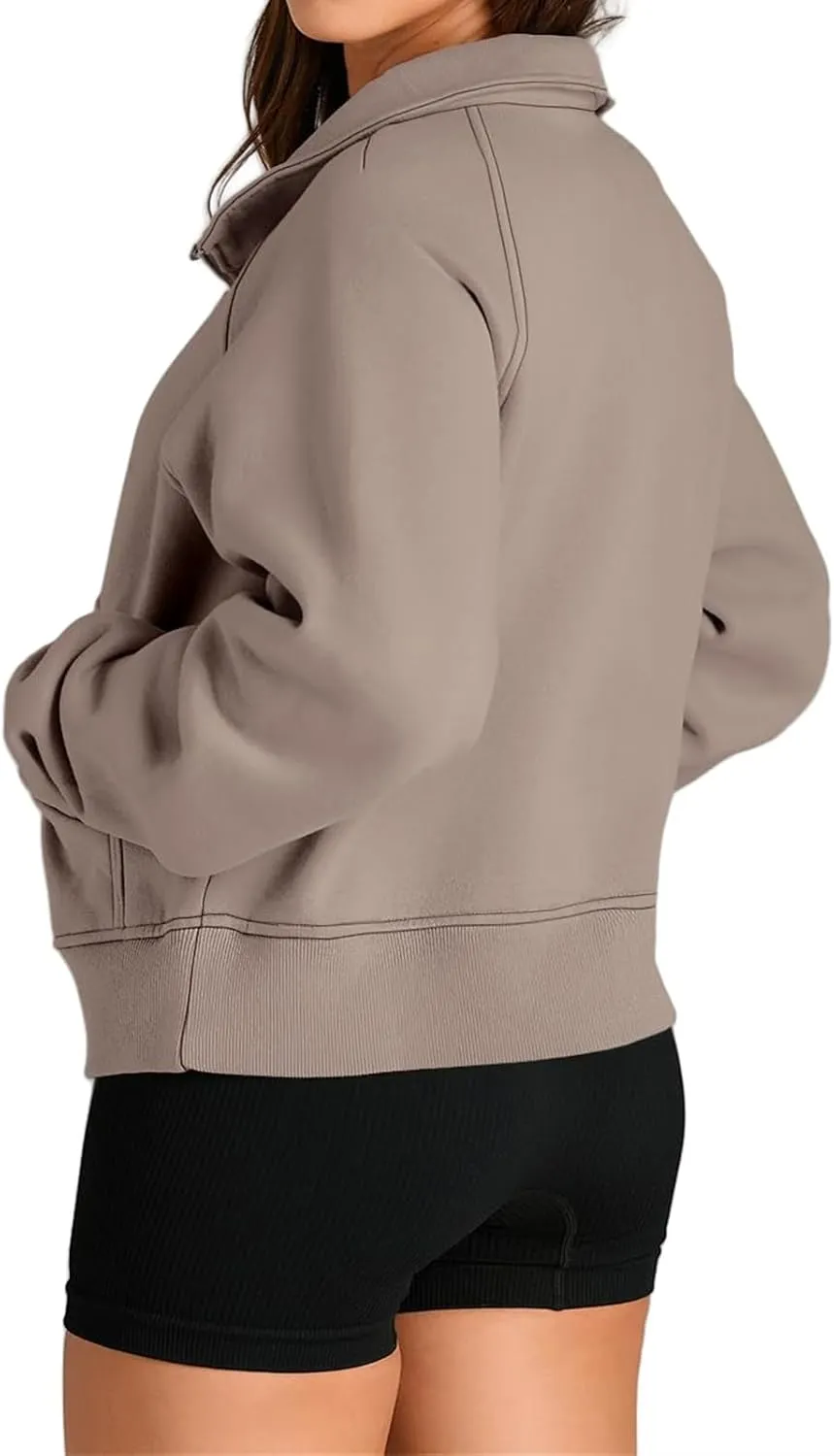 Half Zip Sweatshirt Women Cropped Fleece Pullover Tops Casual Long Sleeve Sweatshirts 2024 Fall Fashion