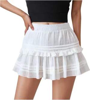 HGps8w Women's A-Line Layered Mini Skirts Elastic Waist Casual 2025 Summer Cute Tiered Ruffle Skirt