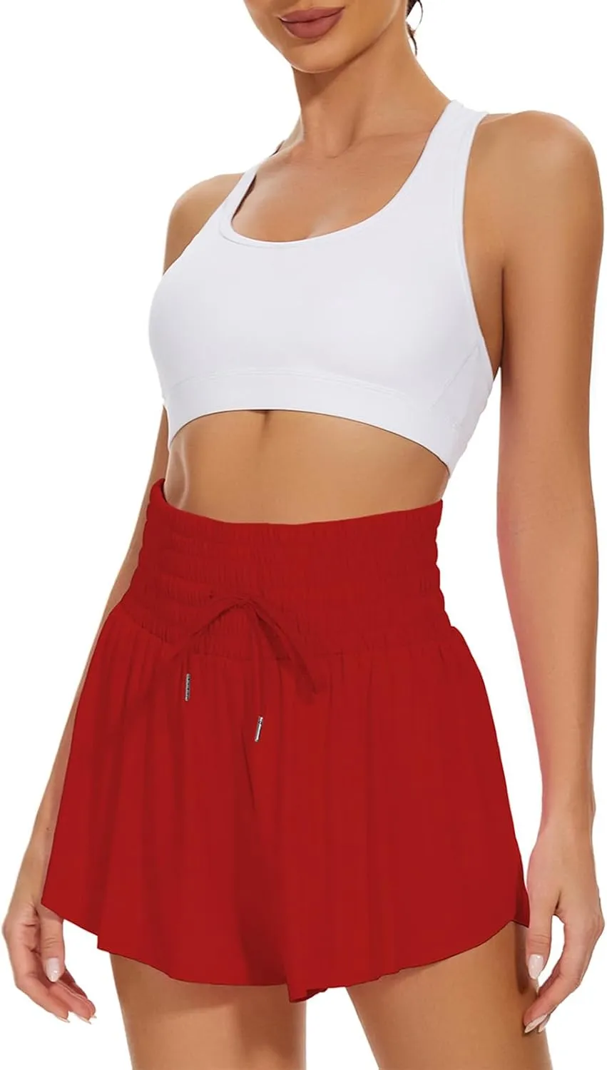 High Waist Butterfly Shorts for Women High Rise Flowy Shorts with Pockets