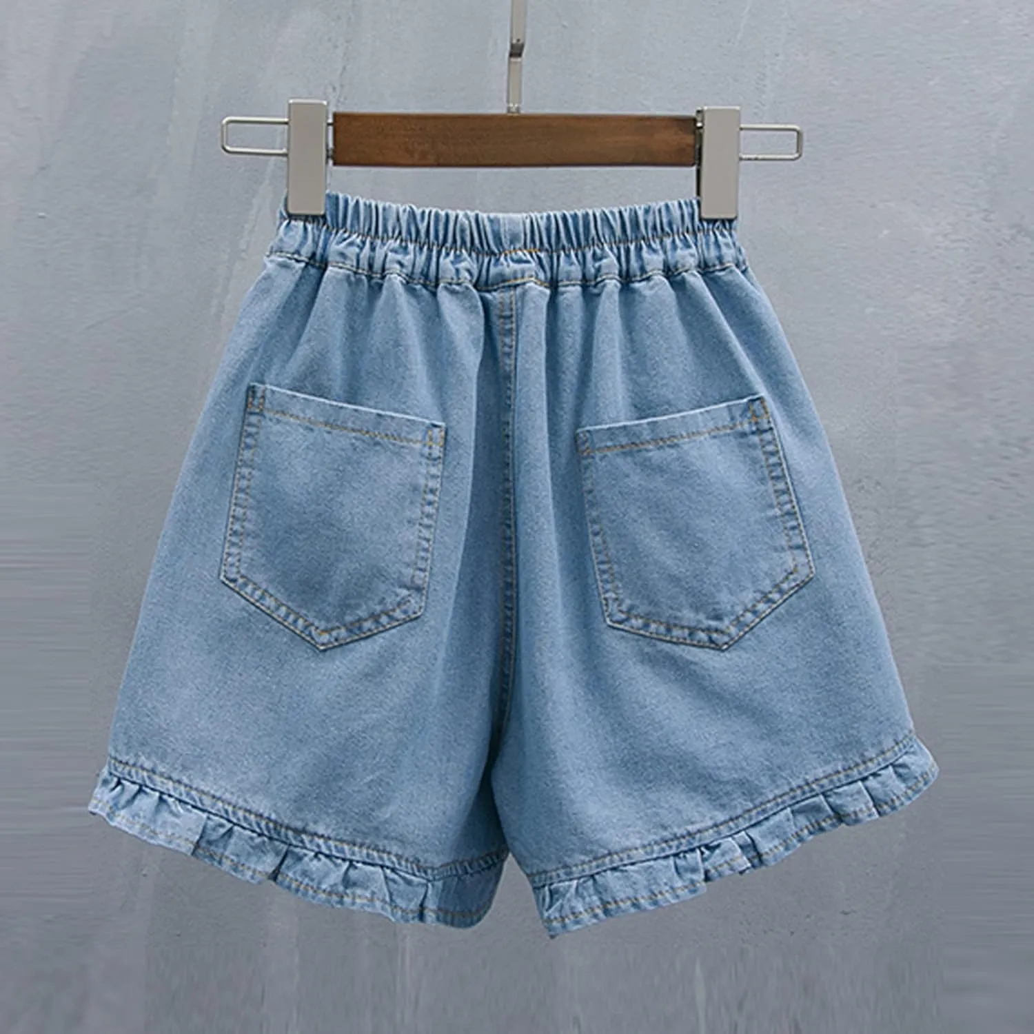 High Waist Elastic Denim Shorts for Women Loose Fit Lightweight Jean Shorts with Pockets Casual Lounge Wear