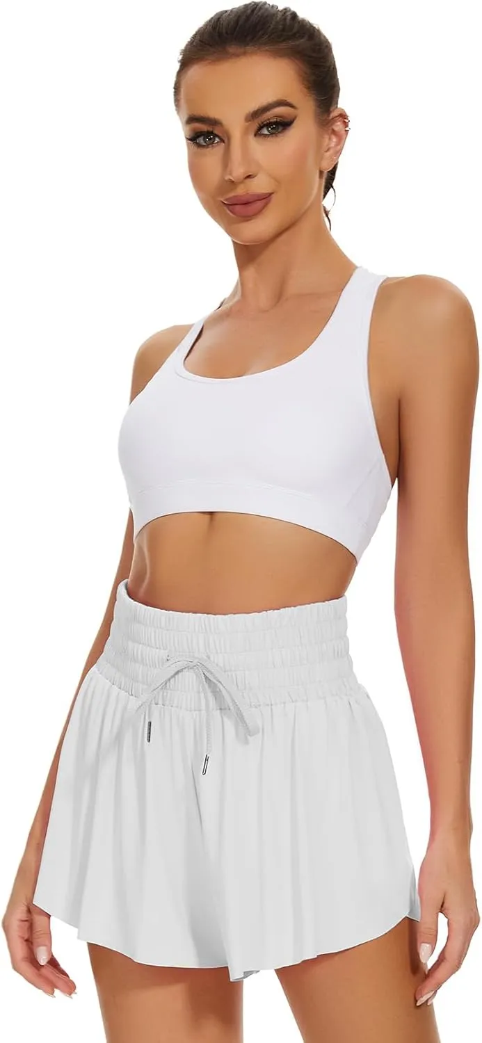 High Waist Flowy Athletic Shorts for Women Butterfly Shorts High Rise Workout Gym Shorts