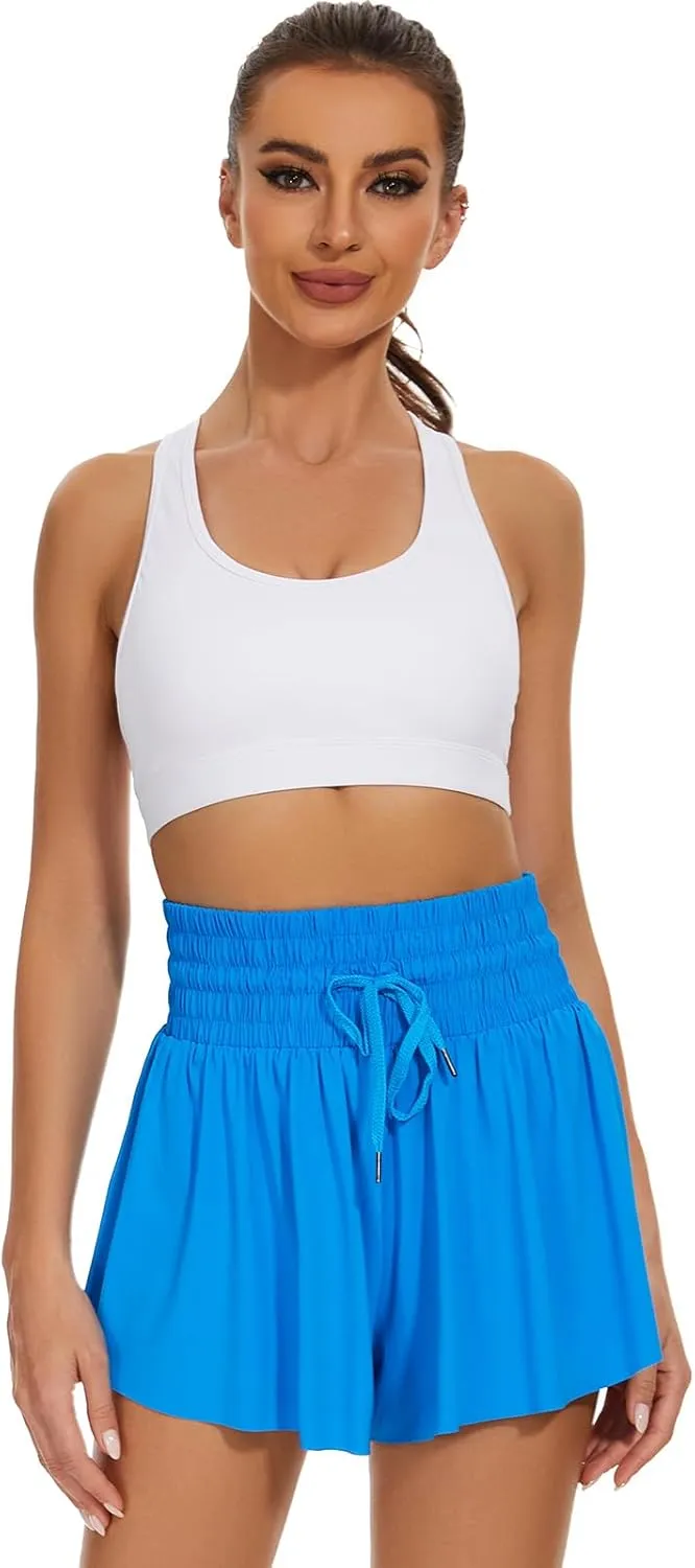 High Waist Flowy Athletic Shorts for Women Butterfly Shorts High Rise Workout Gym Shorts