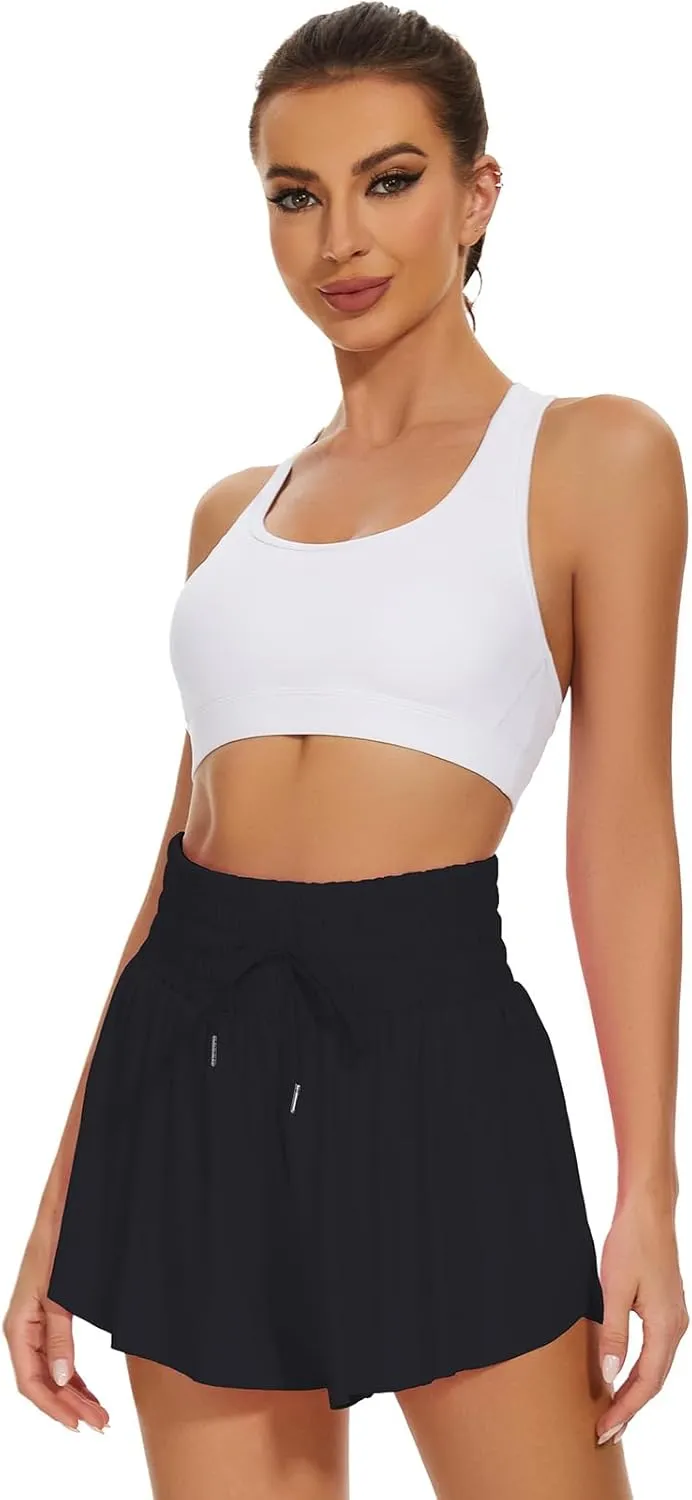 High Waist Flowy Athletic Shorts for Women Butterfly Shorts High Rise Workout Gym Shorts