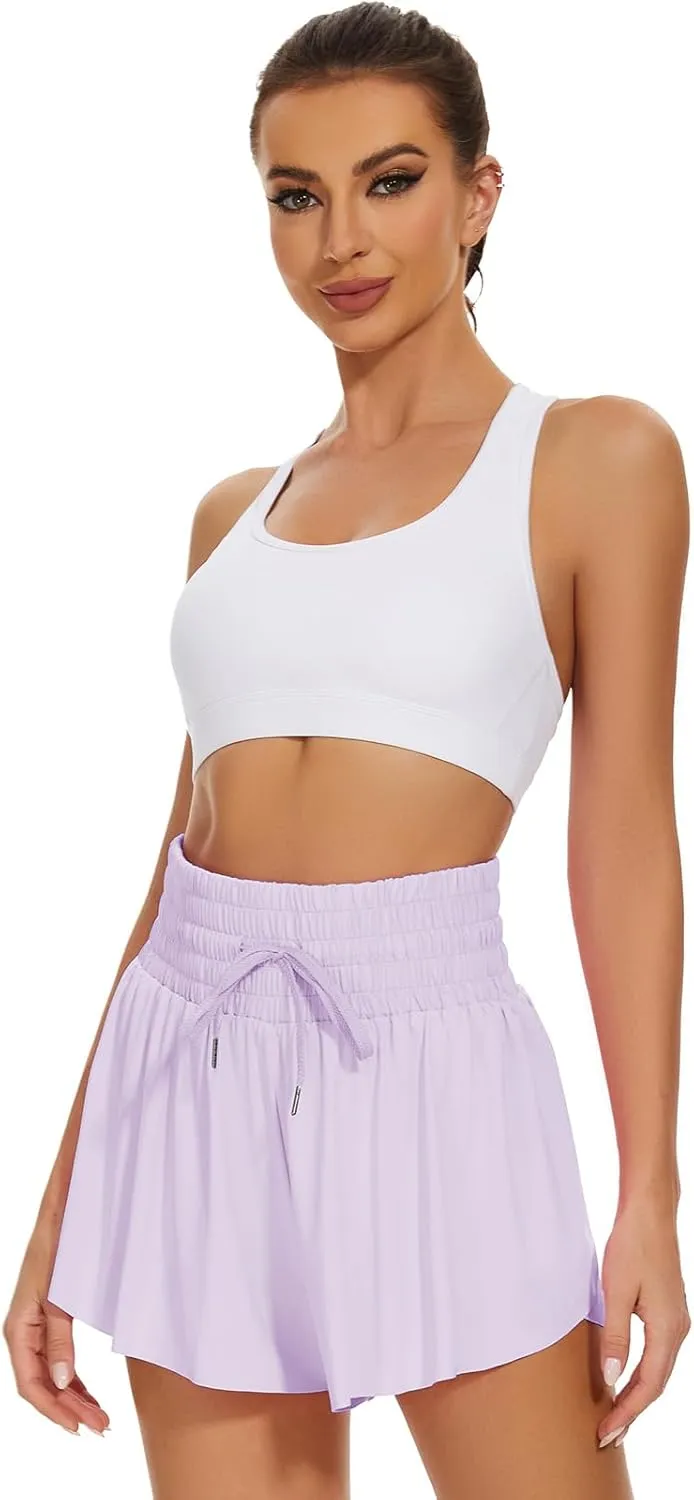 High Waist Flowy Athletic Shorts for Women Butterfly Shorts High Rise Workout Gym Shorts