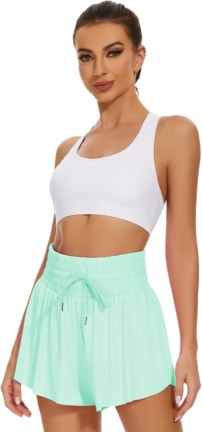 High Waist Flowy Athletic Shorts for Women Butterfly Shorts High Rise Workout Gym Shorts
