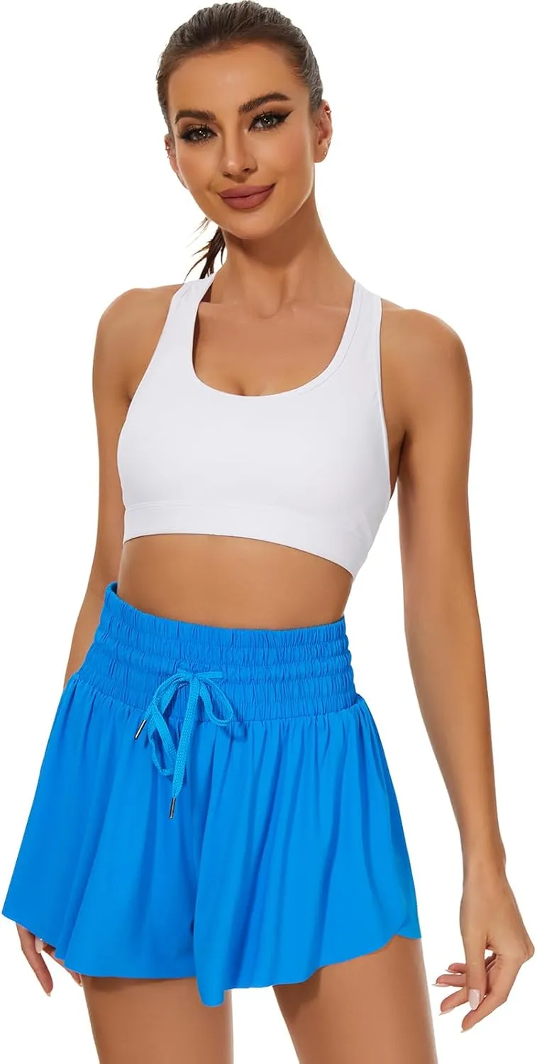 High Waist Flowy Athletic Shorts for Women Butterfly Shorts High Rise Workout Gym Shorts