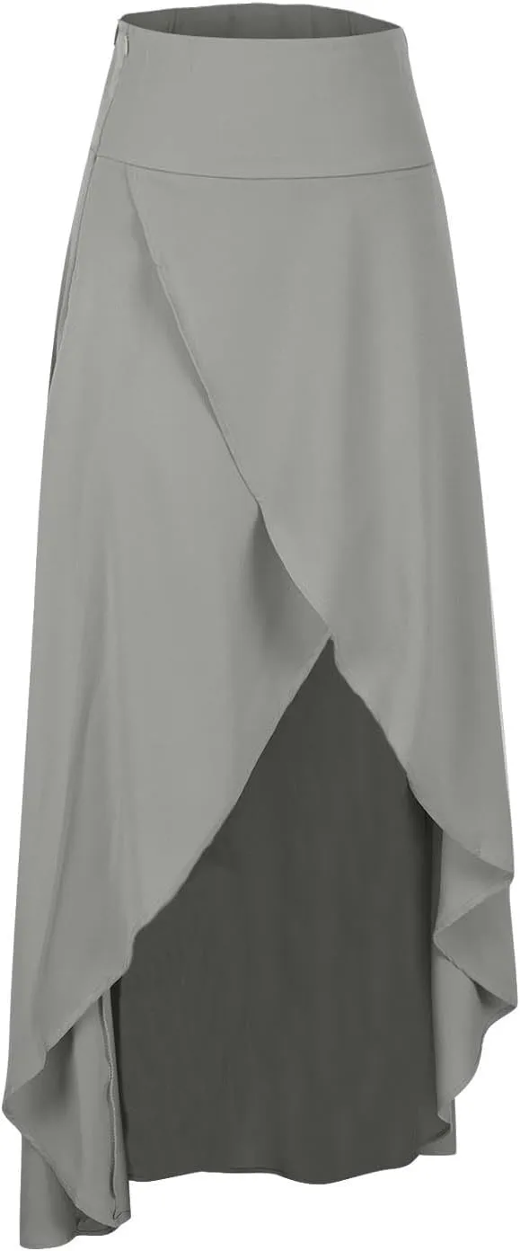 High Waist Wrap Skirt for Women Flowy Skirts Trendy Summer Ruffle High Low Maxi Skirt with Slit Boho Beach Skirts