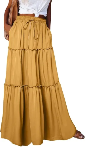 High Waisted Trendy Maxi Skirt, Elegantes Boho Flowy Vacation 2025 Long Skirt