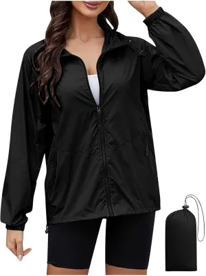 Hooded Rain Jacket for Women Lightweight Waterproof Windbreaker Jacket Packable Rain Coats with Pockets