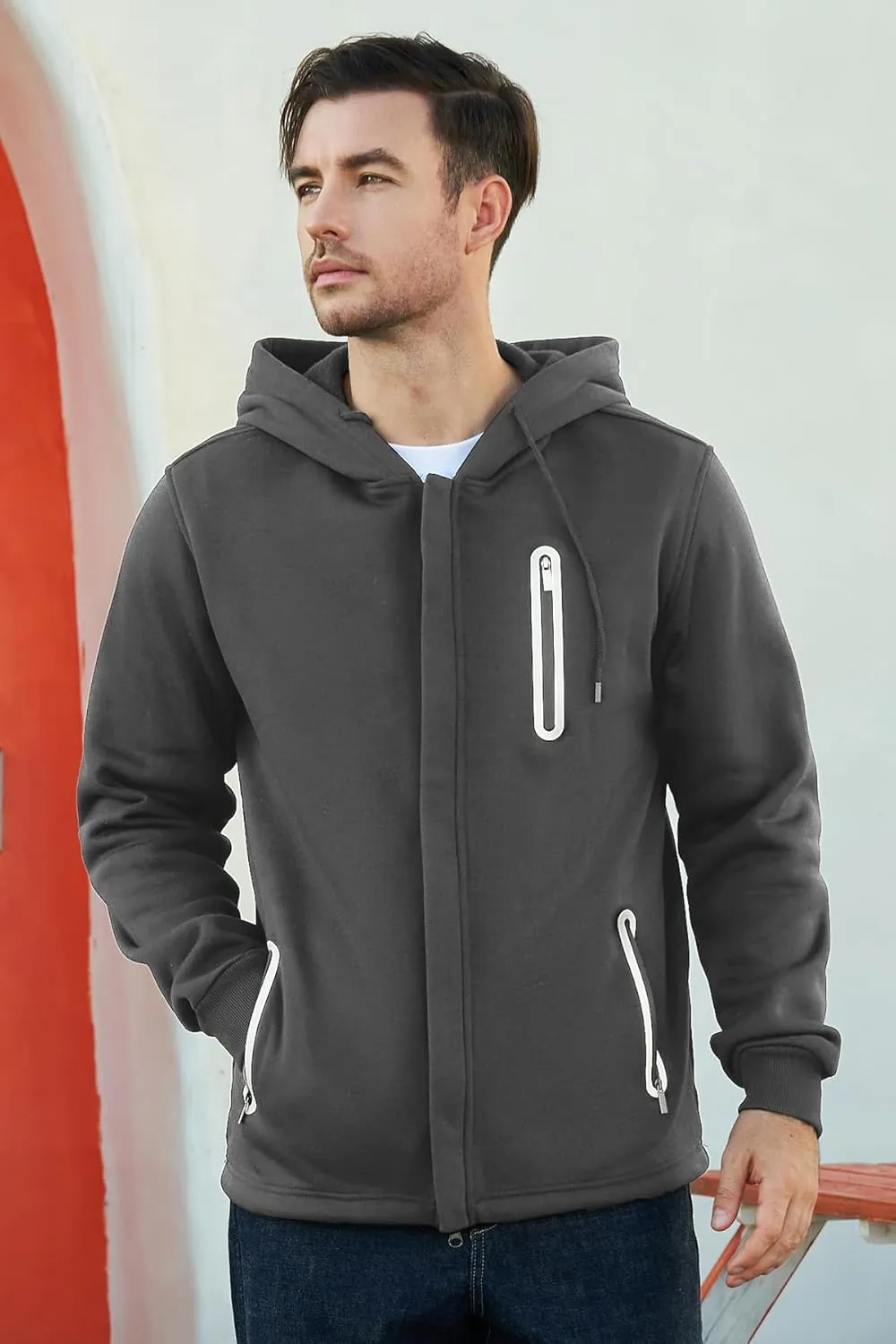 Hoodies for Men Casual Long Sleeve Mens Zip up Hoodies Hooded Fleece Sweatshirts with Pocket