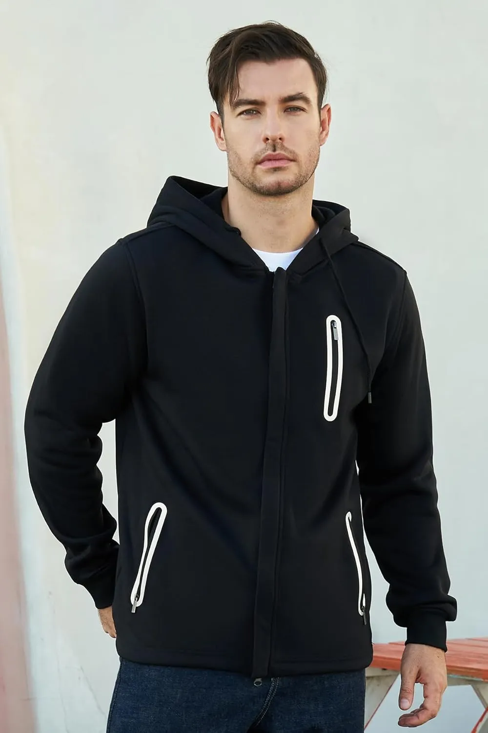 Hoodies for Men Casual Long Sleeve Mens Zip up Hoodies Hooded Fleece Sweatshirts with Pocket
