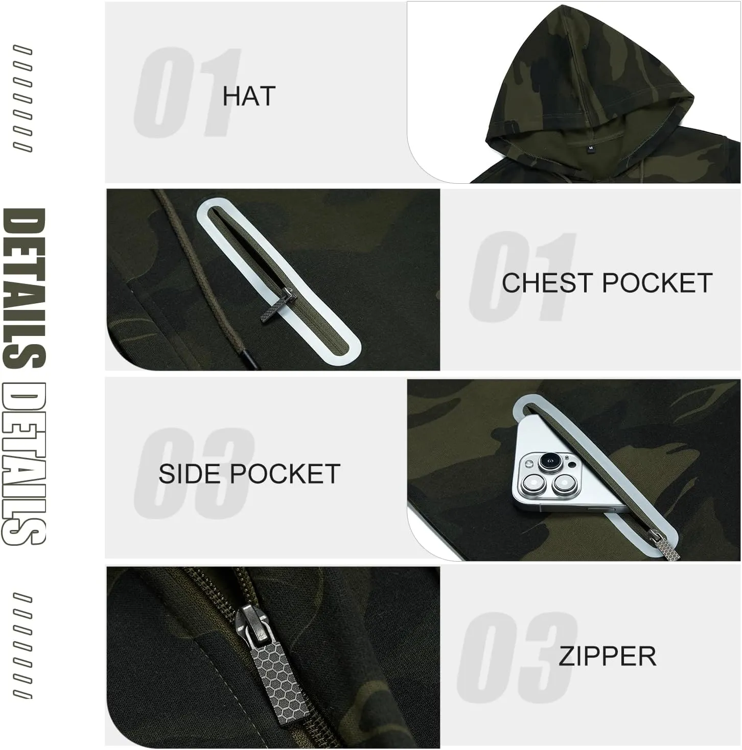 Hoodies for Men Casual Long Sleeve Mens Zip up Hoodies Hooded Fleece Sweatshirts with Pocket