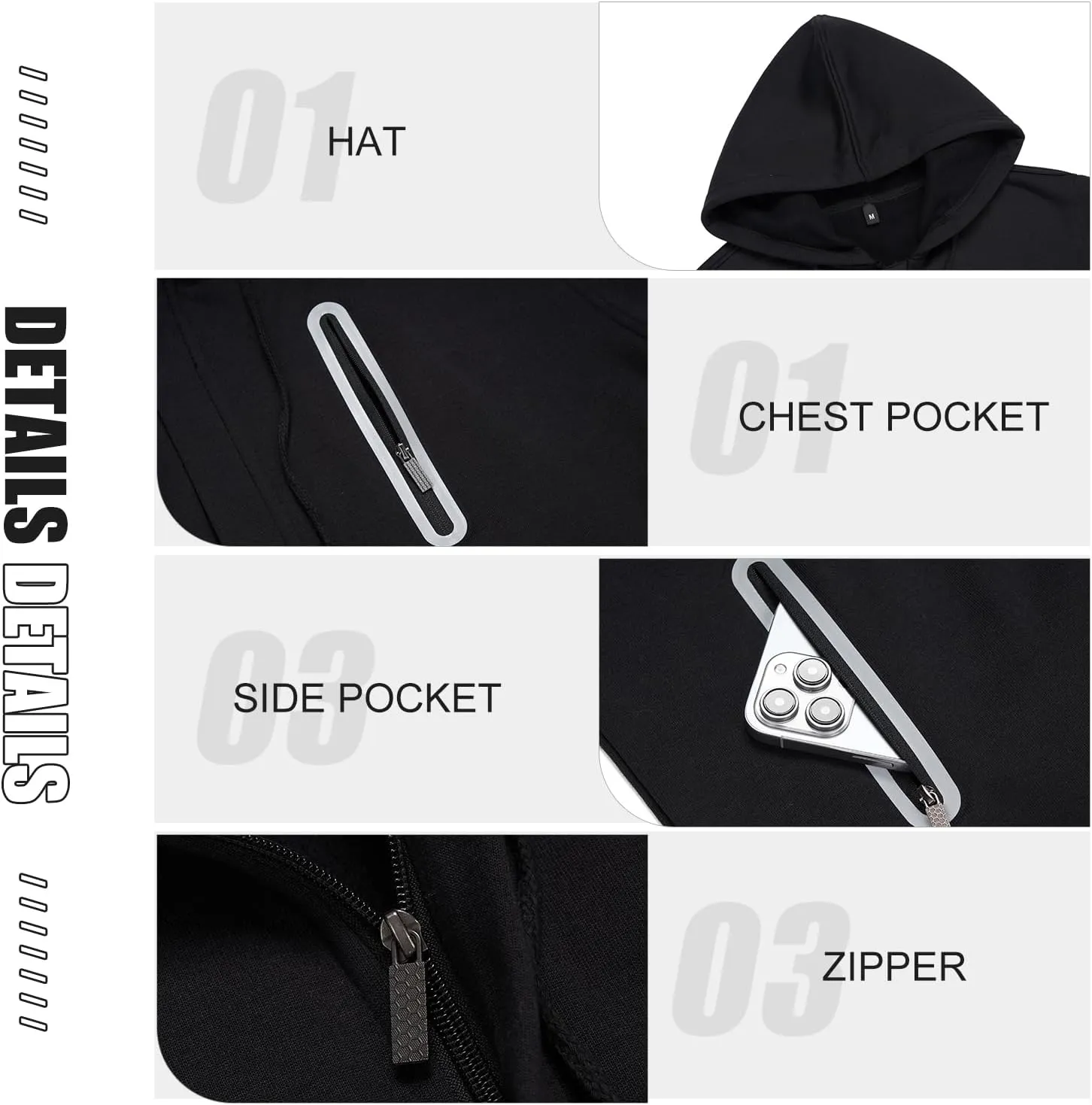 Hoodies for Men Casual Long Sleeve Mens Zip up Hoodies Hooded Fleece Sweatshirts with Pocket
