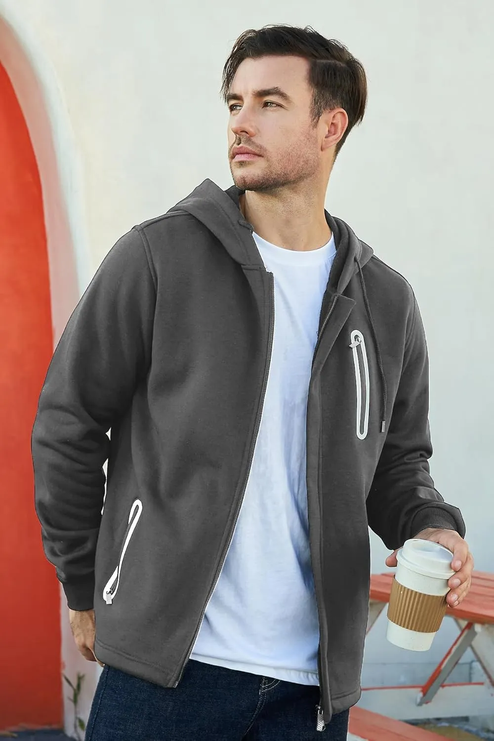 Hoodies for Men Casual Long Sleeve Mens Zip up Hoodies Hooded Fleece Sweatshirts with Pocket