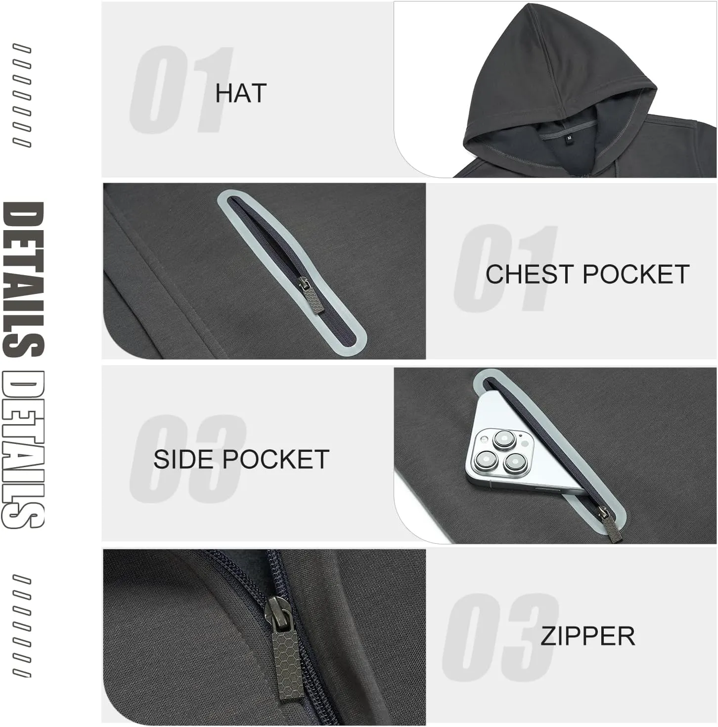 Hoodies for Men Casual Long Sleeve Mens Zip up Hoodies Hooded Fleece Sweatshirts with Pocket
