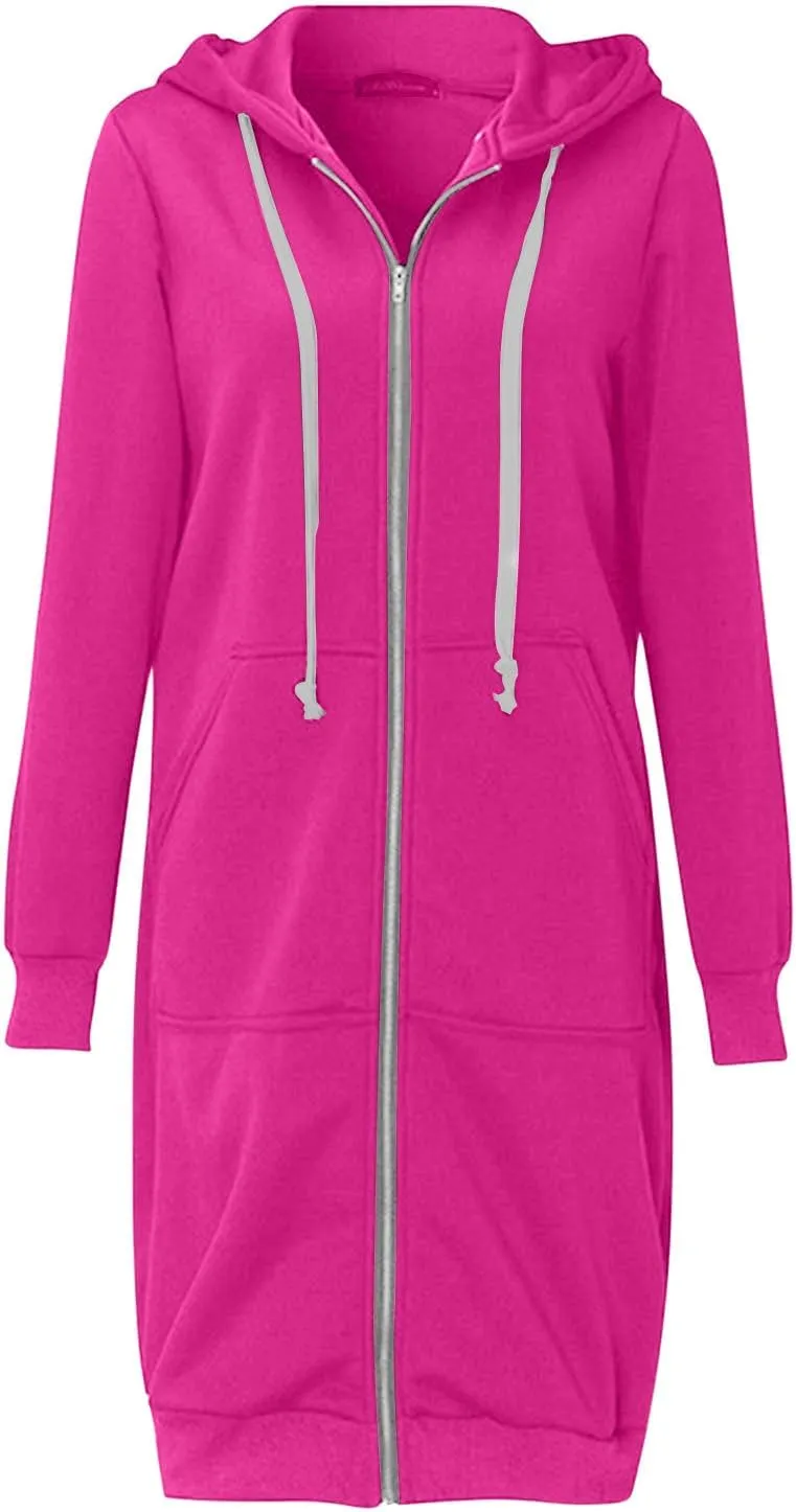 Hoodies for Women 2024 Casual Full Zip Up Hoodie Comfortable Womens Long Hoodies Fashion Sweatshirt with Pockets