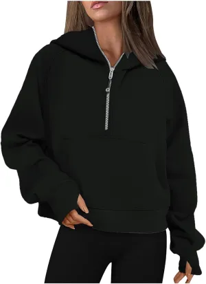 Hoodies For Women Half Zip Cropped Pullover Tops With Thumb Hole Fleece Quarter Zipper Hoodie 2024 Fall Y2k Outfits
