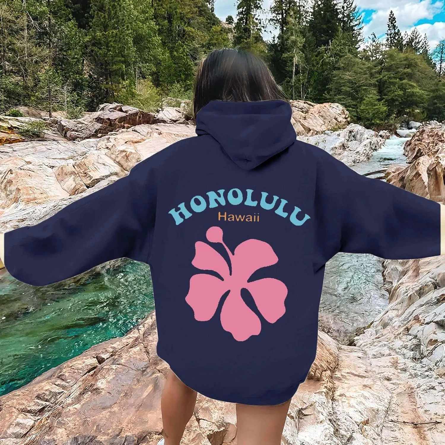 Hoodies Sweatshirt for Women Graphic Trendy Cute Y2K Clothes Girls Pullover Oversized Pink Palm Puff Preppy Hoodies